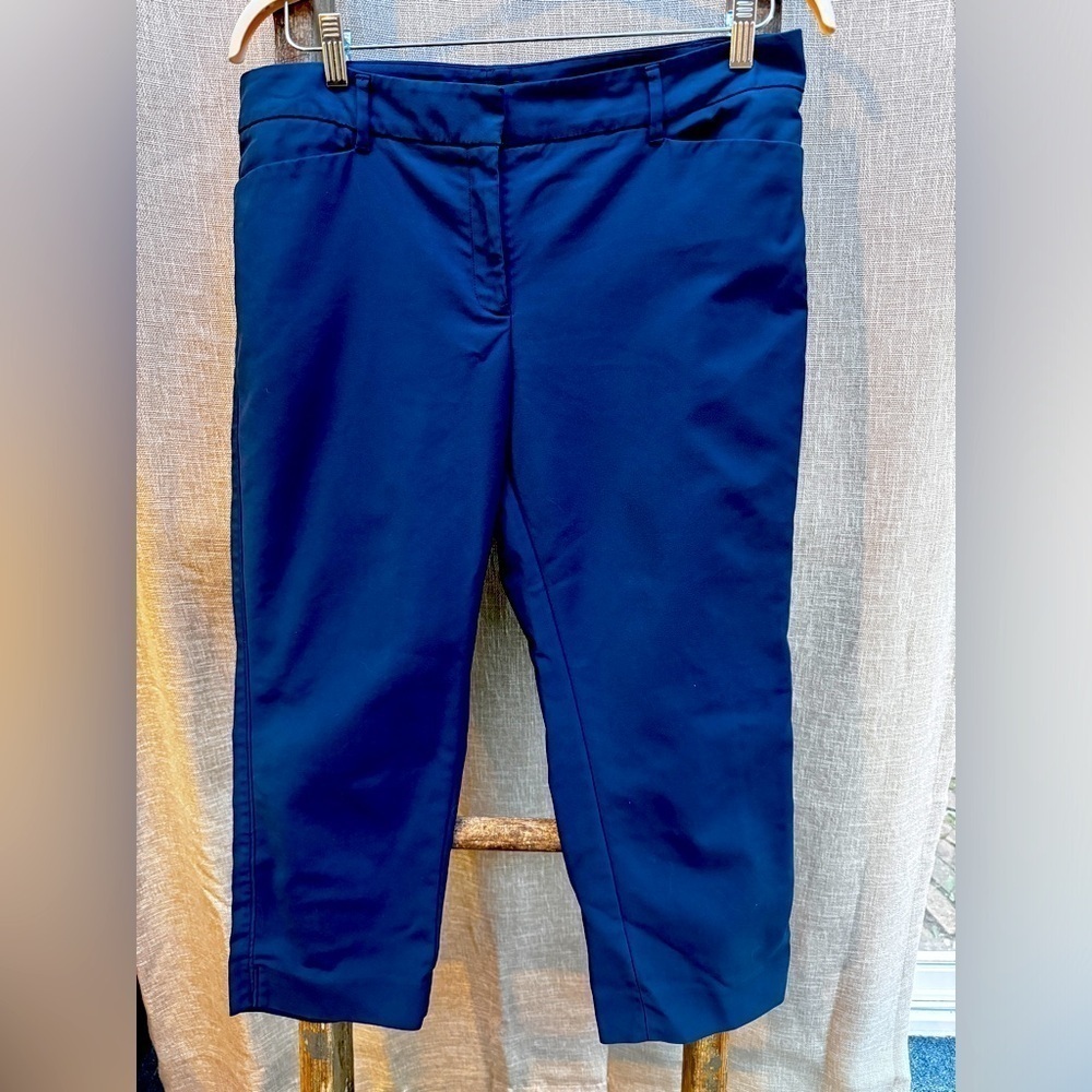 White House Black Market WHBM Perfect Form Straight Cropped Pants size 14 navy